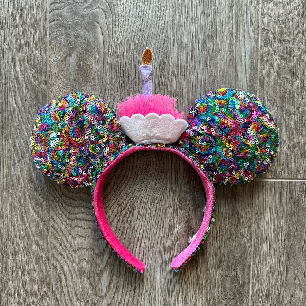 Disney Birthday Sparkling Multicolor Sequin Ears Headband